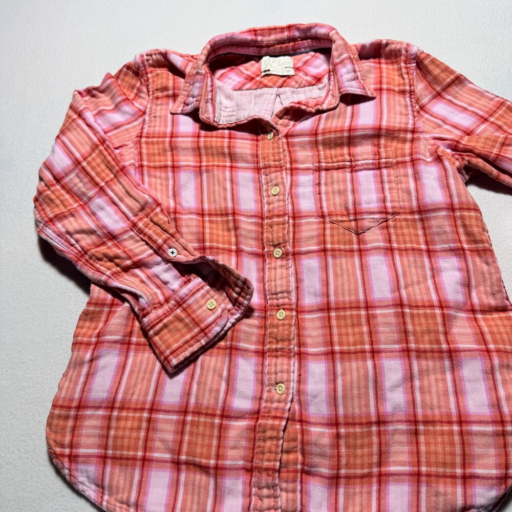 J.Crew Classic Cotton Pink Orange Plaid Shirt Long Sleeve Button Front